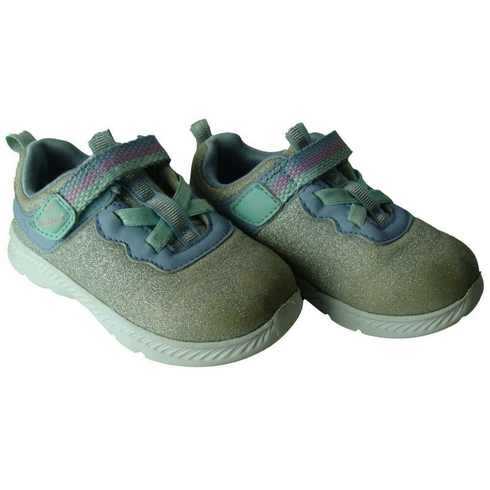 Skechers Girls Glitter Sneakers Size 7.5 Silver & Blue Hook & Loop Closure - Picture 7 of 7